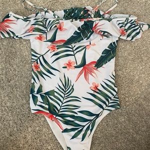 Shein Off-Shoulder Floral One Piece Bathing Suit Swim Suit Size Medium NWOT